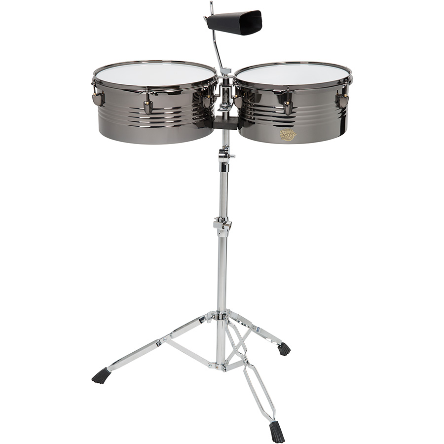 Durable Double Braced Stand and Drum Sticks AM Percussion LIBRE GX2 Timbale Set GOLD CHROME with Cowbell 